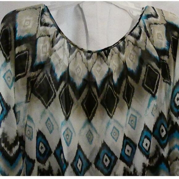 AB Studio Women's Large Sheer Blouse Peasant Boho Southwestern - Picture 4 of 4